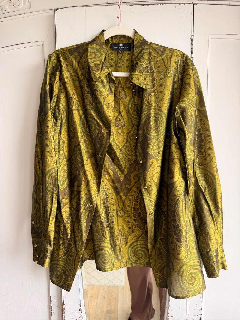 Etro Olive Green Paisley Button-Down Shirt Jacket